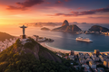 Rio de Janeiro all'ora dorata con Cristo Redentore, Pan di Zucchero, Copacabana e nave da crociera