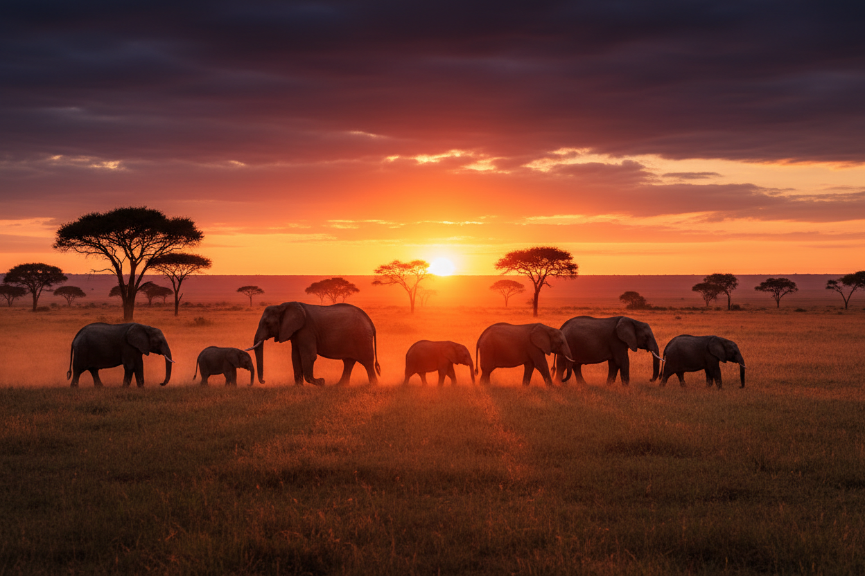 Kenya Safari - Elefanti al tramonto