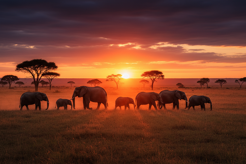 Kenya Safari - Elefanti al tramonto